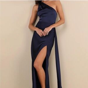 Lulus Navy One-Shoulder Dress